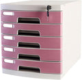 File Cabinets Filing Cabinet 5 Drawers Desktop Data Storage Plastic Storage Box 11.6X15.5X12.7 Inches Bookcase (Pink)