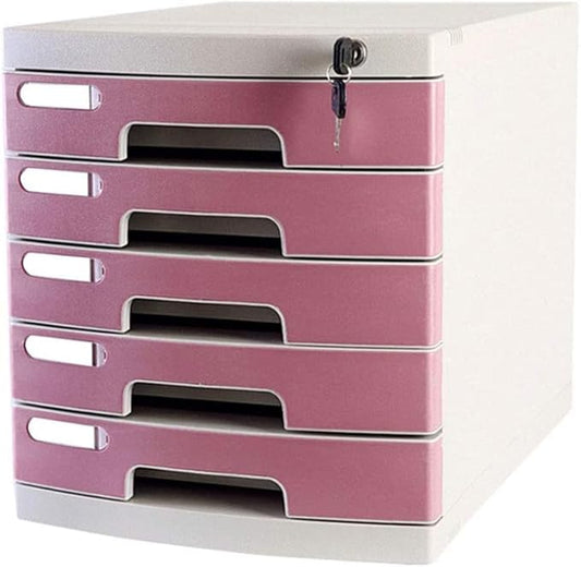 File Cabinets Filing Cabinet 5 Drawers Desktop Data Storage Plastic Storage Box 11.6X15.5X12.7 Inches Bookcase (Pink)