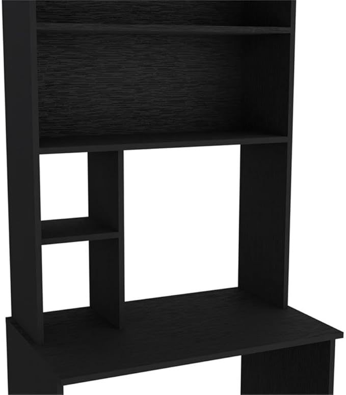Pemberly Row Modern Computer Desk with Hutch Engineered Wood Black Finish 24.8 W x 17.8 D Surface 29.9 H Legroom Footrest 2 Drawers 2 Shelves Space-Saving Home Office Desk