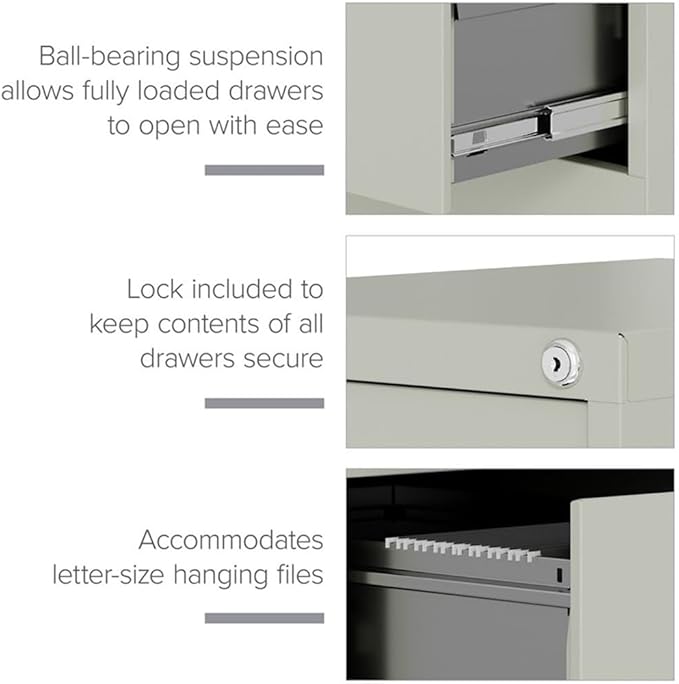 Pemberly Row 4 Drawers 52 Vertical Gray Metal Filing Cabinet Lockable Pre-Assembled Stationary Letter Size for Home Office