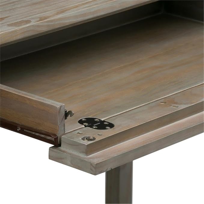 Pemberly Row Transitional Wood Writing Desk 48 in Wide Distressed Gray Finish Solid Wood Construction Shaker Style Drawers Keyboard Tray Office Desk for Home or Living Room