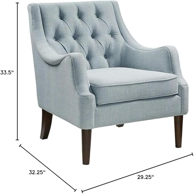 Madison Park Accent Chair for Living Room Upholstered Button Tufted Back Removable 5.75 T Seat Cushion Solid Wood Legs Modern Accent Armchair Family Room Furniture Bedroom Chair 29.25 W Blue