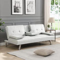 Convertible Folding Futon Sofa Bed Leather Upholstered Modern Couch Loveseat Sleeper Folding Daybed Guest Bed Removable Armrests 2 Cup Holders Metal Legs (White)