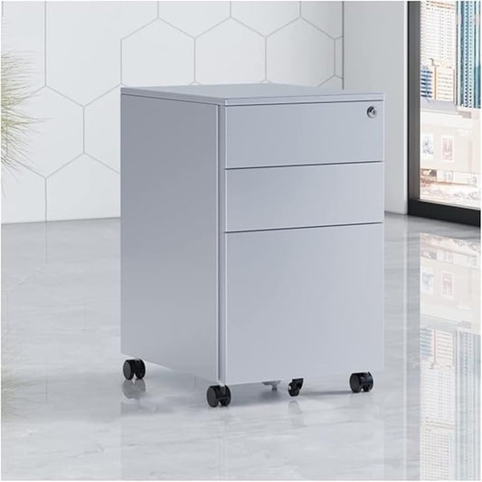 Floor Standing File Cabinet Movable Cabinet Three Drawers Steel Movable Push Cabinet Lockable Storage Cabinet (C)