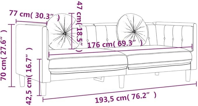 vidaXL Sofa Set with Pillows 2 Piece Settee Couch Living Room Seating Accent Upholstered Sofa Sofa Comfort Lounge Sofa Dark Gray Velvet