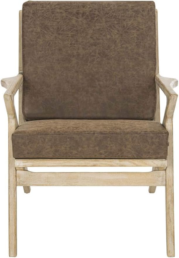 Safavieh Home Varys Light Brown Faux Leather and White Wash Accent Chair