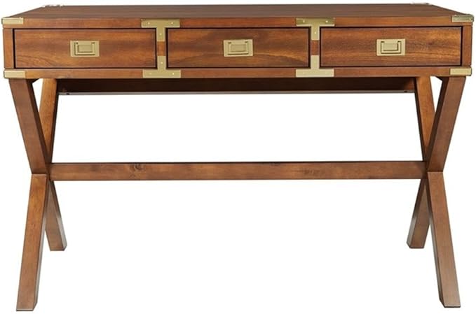 Pemberly Row 46 Writing Desk with Power Station 3 Storage Drawers Solid Wood Toasted Wheat Brown Finish Vintage-Inspired Home Office Desk 46.25 W x 20.25 D x 30.31 H