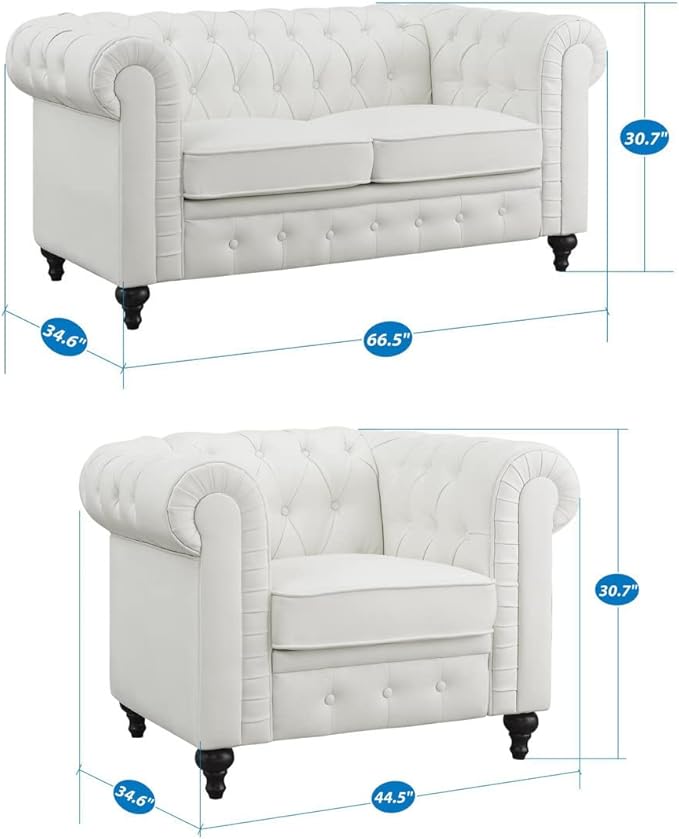 Naomi Home Emery Chesterfield Sofa Set Grey/Loveseat Accent Chair