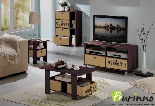 Furinno Entertainment Center w/2 Bin Drawers Espresso/Brown