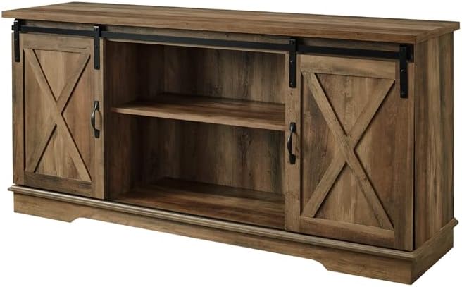 Walker Edison Richmond Modern Farmhouse Sliding Barn Door TV Stand for TVs up to 65 Inches 58 Inch Reclaimed Barnwood