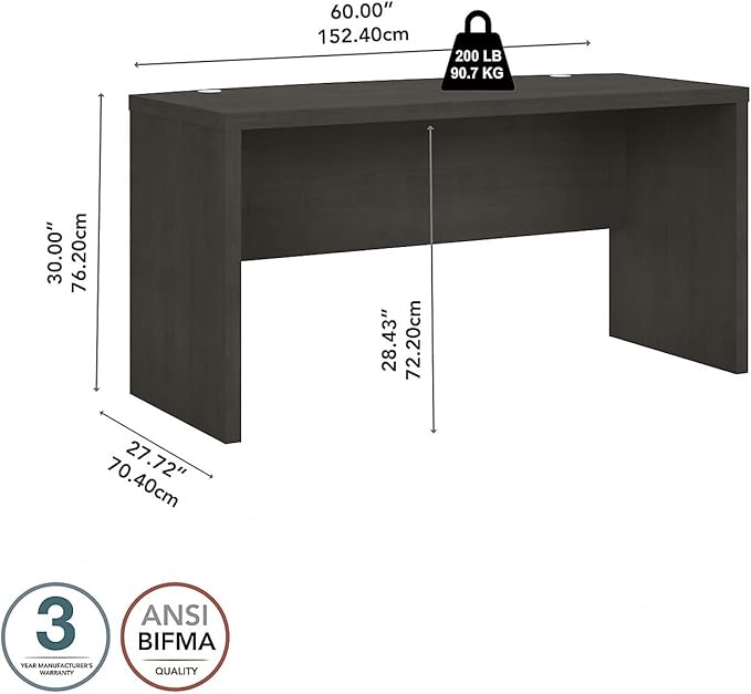 Bush Business Furniture Bow Front Desk with Wire Management | Echo Collection Office Computer Table for Home Office with Quick-to-Assemble Hardware | 60Wx28Lx30H