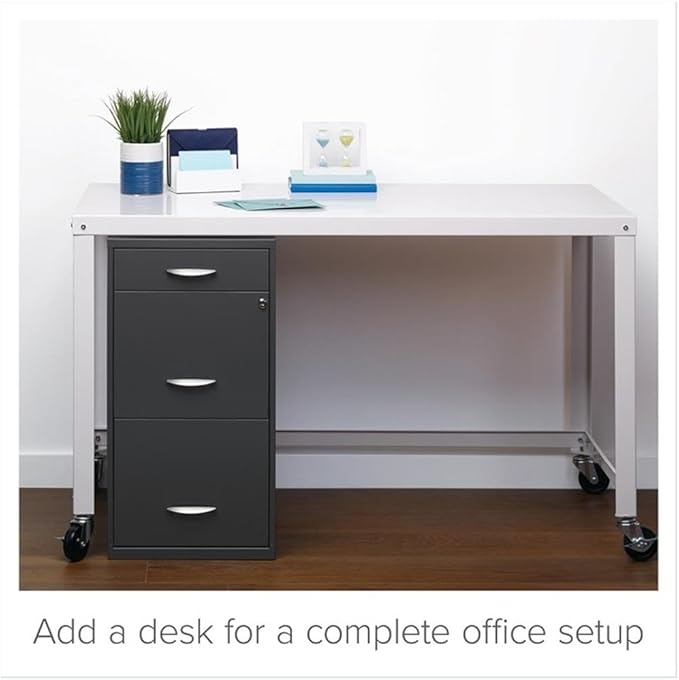 Scranton &amp Co 3-Drawer Metal Filing Cabinet 27.32 H x 14.25 W x 18.00 D Charcoal Finish Lockable Lateral File Cabinet for Home or Office Organization Letter Size Hanging File Storage