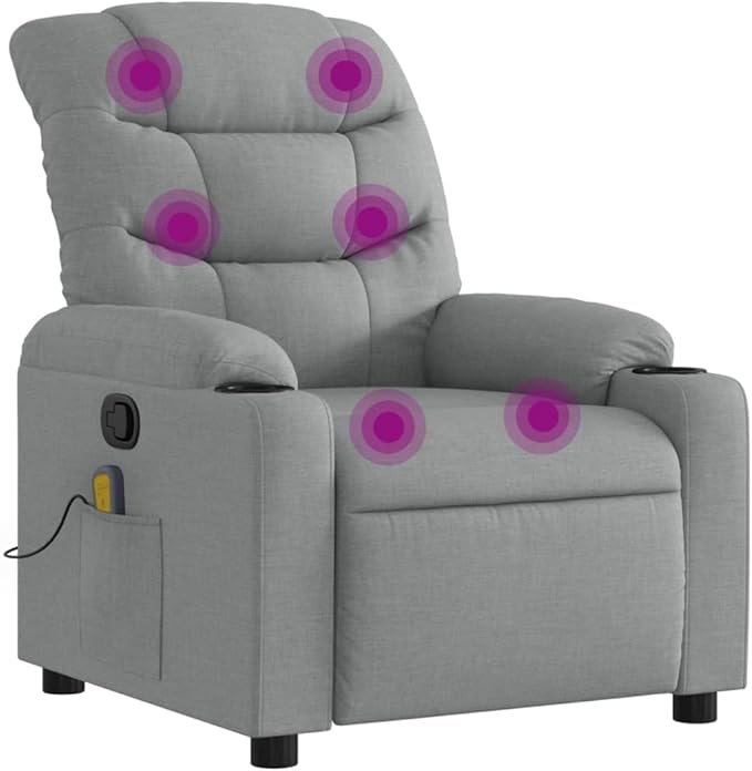 Light Grey Massage Recliner Chair USB Vibration Breathable Fabric Adjustable Single Seater for Living Room Bedroom Reading 242.5 lbs Capacity