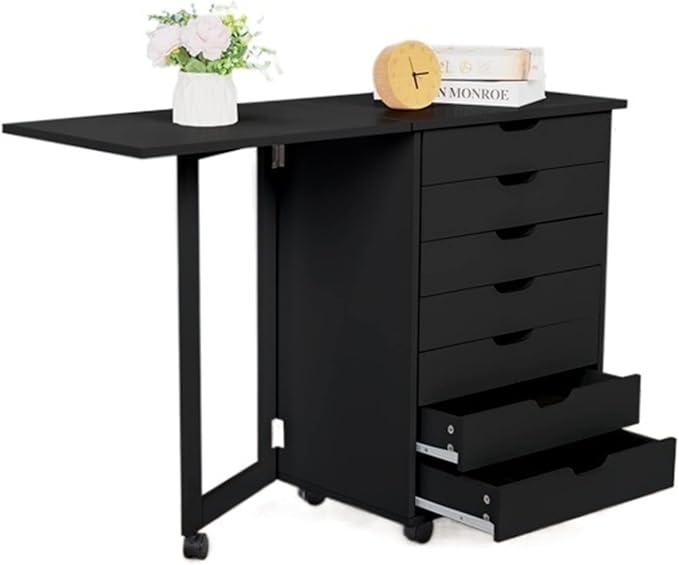Office File Cabinets 7-Drawer Wood Filing Cabinet Mobile Storage Cabinet Gate Leg Roll Cart with Desk for Home Office Furniture Filing Cabinets for Home Office