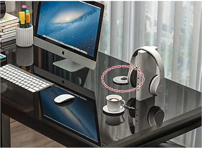 LITFAD Modern Office Desk Tempered Glass Desktop Computer Desk Home Office Study Desk with Metal Legs - 47.2 L x 23.6 W x 29.5 H Black Base &amp Black Table Top Without Chairs