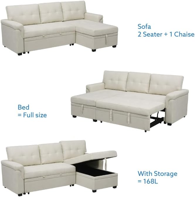 Naomi Home Transform Any Space: Sleeper Sectional Sofa with Convertible Sofa Bed &amp Inviting Chaise &amp Durable Cushions for Lounge Living Room - White/Air Leather