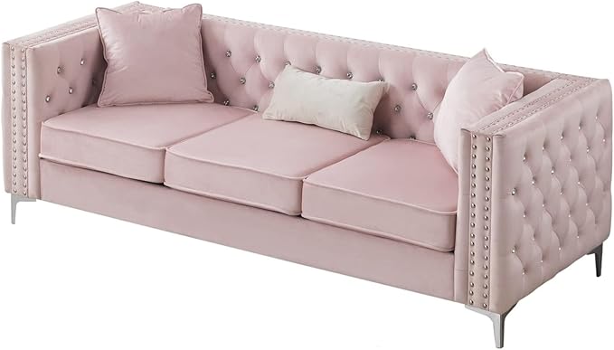 Glory Furniture Paige Velvet Sofa in Pink