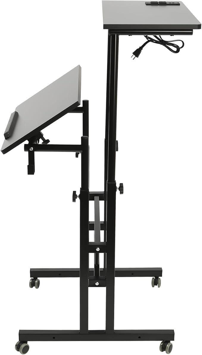 Standing Desk Adjustable Laptop Desk Mobile Stand up Desk with Wheelsfor Standing or Sitting Portable Computer Desk for Home OfficeStudent DormitoriesGame Rooms-Black