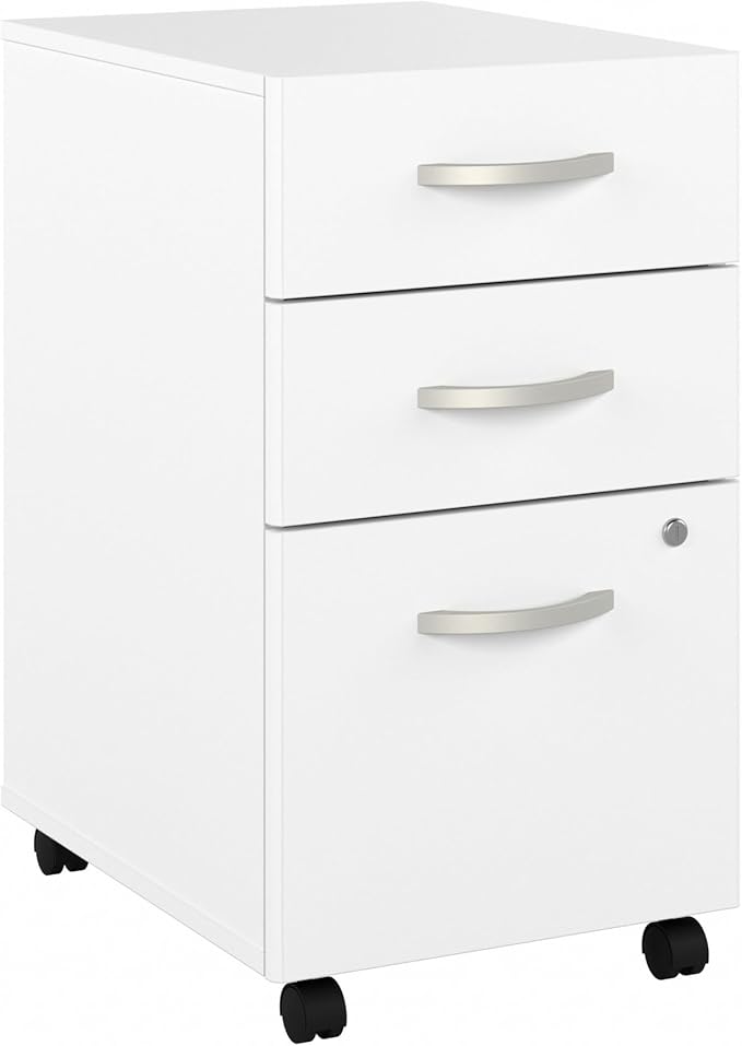 Bush Business Furniture Studio C 3 Drawer Mobile File Cabinet in White | Assembled Office Storage Unit for Home or Commercial Spaces