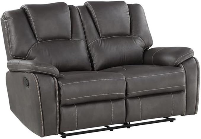 Steve Silver Katrine Charcoal PU Manual Love Seats Two Built-in Recliners Luxurious Padded Charcoal Faux-Leather Baseball Stitching 62 L x 36 W x 39 H Grey