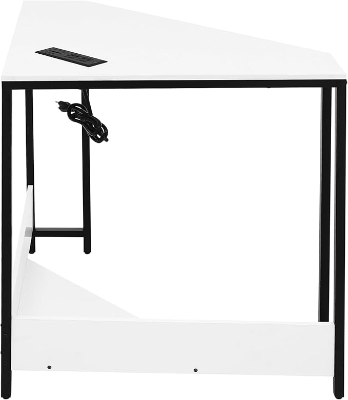 Corner Small Desk with Outlets Triangle Desk with Storage for Small Space Home Office Workstation Living Room Bedroom (White)