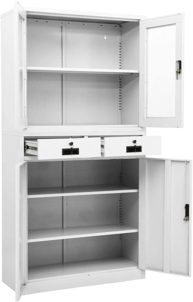 Steel Storage Cabinet Metal Office Cabinet 70.9 Steel Lockable File Cabinet Metal Tool Cabinet for for OfficeHome White 35.4x15.7x70.9 Steel and Tempered Glass(Style H)