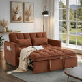 3 in 1 Convertible Sofa Bed Velvet Fabric Loveseat Sleeper Couch Modern Pull Out Couch with Side Pockets Sleeper Sofa Bed with Adjustable Backrest for Living Room Camel