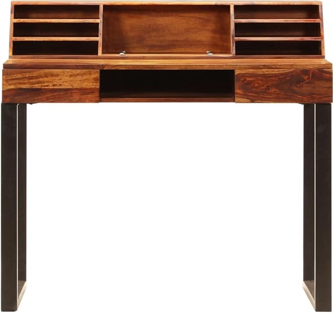 Wooden Writing Computer Desk with 2 Drawers Home Office Desk Writing Study Table PC Desk Workstation for Bedroom 43.3x19.7x37 Solid Sheesham Wood and Steel