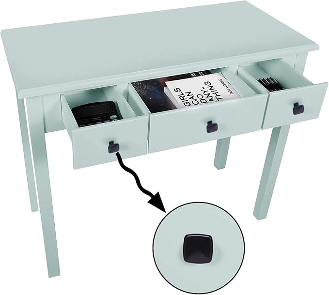 STHOUYN Home Office Small Writing Desk with Drawers Bedroom Study Table for Adults/Student Vanity Makeup Dressing Table Save Space Gifts Green (Light Green)