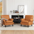 Accent Chair22.4 Seat Depth Living Room Chair36.6W*34.3D*34.6H Armchair with Roll Arms and Wood LegsSet of 2Faux Leather in Brown