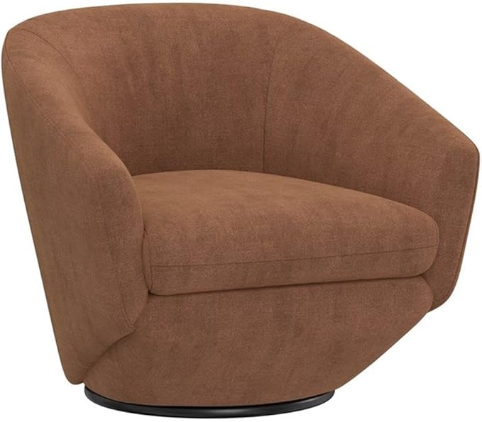 Pemberly Row Modern Upholstered Accent Swivel Chair Rust Finish 31.5 W x 31.5 D x 28 H 100% Woven Polyester Fabric Fully Padded Frame 360-Degree Swivel Cozy Living Room or Bedroom Seating