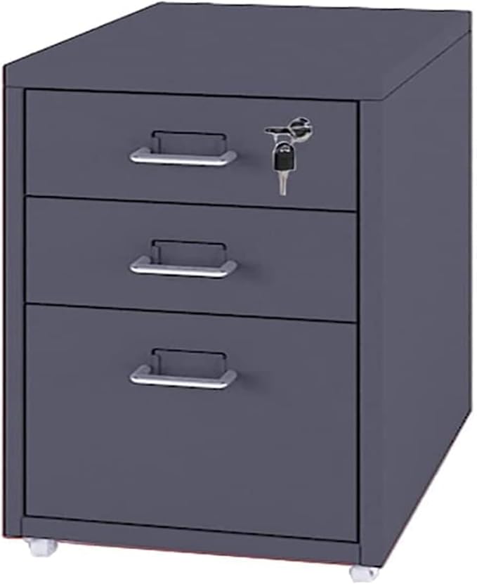 Metal Mobile File Cabinet with Lock Casters - 3 Drawer Under Desk Metal Locker Cabinet for Office Organization