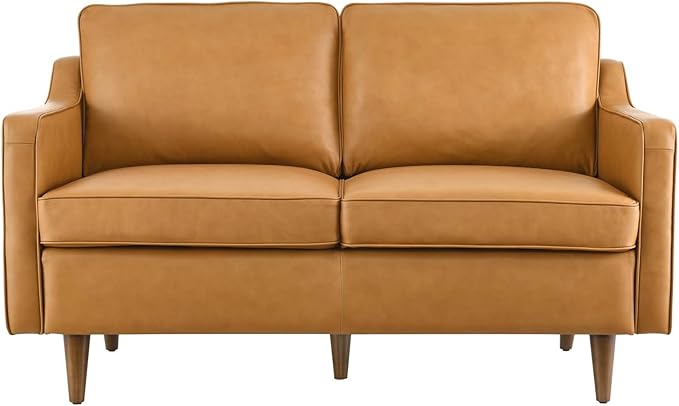 Modway Impart Upholstered Genuine Leather Loveseat in Tan