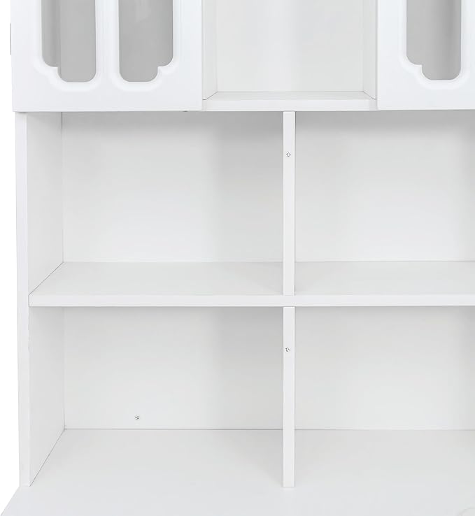Modern Home Office Computer Desk with Hutch L-Shaped Corner Office Table with Drawers and Storage CabinetMDF+Wood Study Desk for OfficeStudy Room