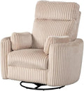 Pemberly Row Modern Large Corduroy Fabric Swivel Recliner Upholstered Seating Chair with Swivel Reclining Mechanism for Indoor Seating Use Fabric Construction in Ivory Finish