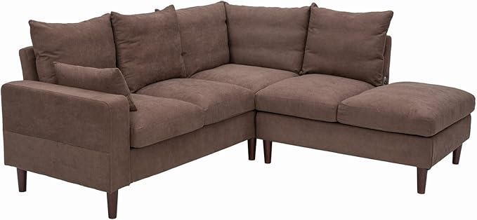 Panana 5 and 6 Seater Convertible Sectional Sofa CouchL-Shape with Universal Corner and Bulit-in USB Charging Port Chaise (Brown Linen Fabric 5 Seater Corner with Built-in USB Port Chaise)