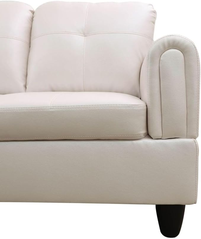 Pearl White L-Shaped 3-Piece Faux Leather Sofa with Storage Ottoman Set Sectional Couch Sofa Set for Living Room Office Small Space