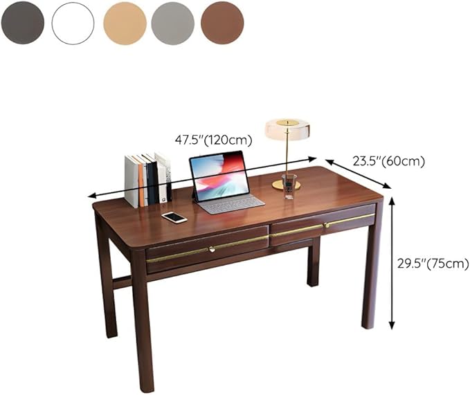 RUNNUP Modern Soild Wood Writing Desk with 2 Drawers 47.5 Home Office Desk Minimalist Computer Work Study Table Small Spaces Black Without Chairs