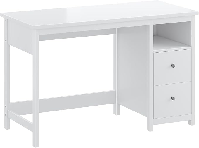 BHG White Desk with DrawersModern Small Computer Desk for Home Office Makeup Vanity Desk Dressing Table for BedroomFiling Cabinet Writing Table PC Desks for Study (White 39.3)