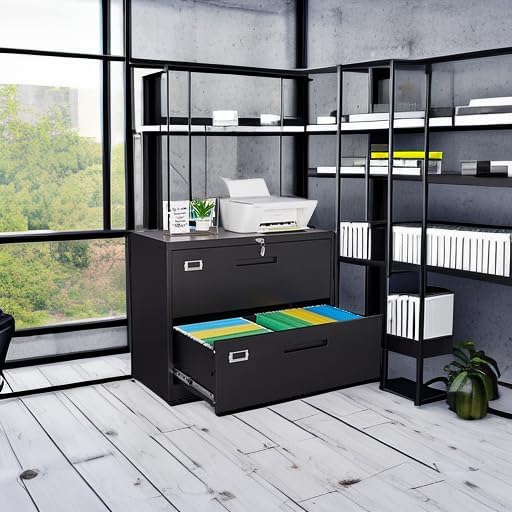 Lateral File Cabinet with Lock 2 Drawer Large Metal Filing CabinetHome Office Lockable Storage Cabinet for Hanging Files Letter/Legal/F4/A4 Size-Assembly Required