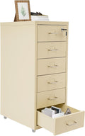 6 Drawer File Cabinet Metal Mobile Office Filing Organizer Vertical Lockable Office Filing Cabinet Heavy-duty Steel File Storage Cabinet with Keys and Wheels for Study Office Living Room (Beige)