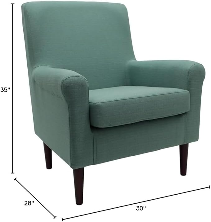Pemberly Row Rolled Arm Lounge Chair 35 H x 28 W x 30 D Fabric Upholstery in Blue Finish Comfortable Accent Chair for Living Room or Bedroom Seating