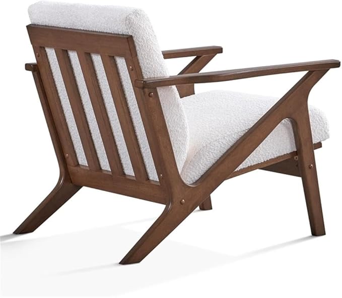 Zola Mid Century Modern Accent Chair Arm Chair: The Perfect Reading Living Room and Bedroom Chairs for Modern Home Furniture Use! Solid Wood Frame White Boucle/Walnut