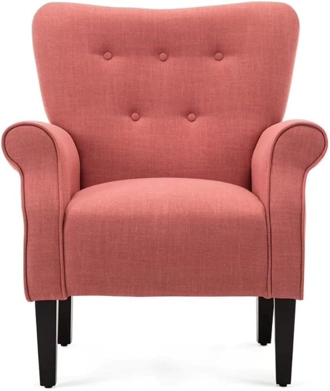 Modern Style Lounge Chair for Living Room | Stylish Wide Armchair Tufted High Backrest with Padded Arms &amp Deeply Thick Cushioned Seat | Durable Wood Manufactured | Aesthetic LookCinnamon Pink Col
