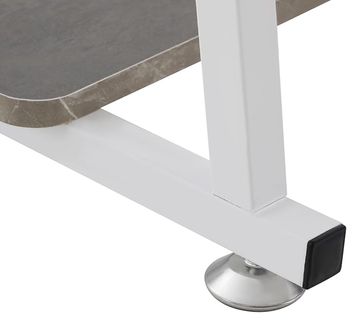 3 Tier Home Office Desk Adjustable Rolling Computer Desk with Wheels &amp Foot Pads for Home Office Study Apartment Dorms 31.5 Desktop (White Frame &amp Grey Board)