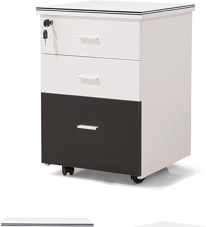 Office Desk Organizer Wooden Mobile File Cabinet with Lock and Drawers Lockable Pedestal with Adjustable Hanging Rails Black+White(White+Black)