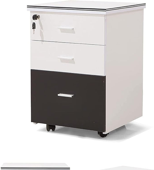 Office Desk Organizer Wooden Mobile File Cabinet with Lock and Drawers Lockable Pedestal with Adjustable Hanging Rails Black+White(White+Black)