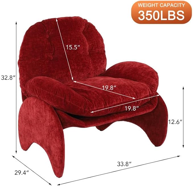 thksbought Modern Accent Chair Red Chenille Mid Century Lounge Armchair with Button Tufted Back Comfy Luxury Crab Chair with Upholstered Seat for Bedroom Apartment Studio Office (Red 1PC)