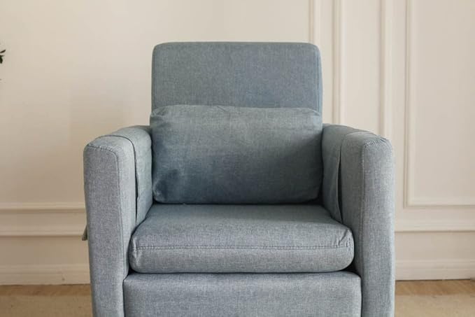 TAKUKA Modern Accent Chair with Ottoman SetComfy Fabric Armchair with Footrest Upholstered Chair with Side Pocket Soft Reading Lounge Chair for Living RoomBedroomOffice (Water Blue)