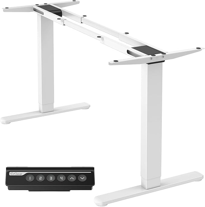 ErGear Dual Motor Standing Desk Frame Electric Adjustable Legs Compatible Desktop Size 44″-90″ 264 lbs Weight Capacity 4 Memory Height Settings Stand up Desks Base White Frame Only